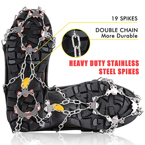 Crampons Ice Cleats Traction Snow Grips with 19 Spikes for Women Men Kids Boots Shoes Safe Protect Lightweight Crampons, Hiking, Walking, Climbing, Jogging Mountaineering on Ice and Snow (XL)