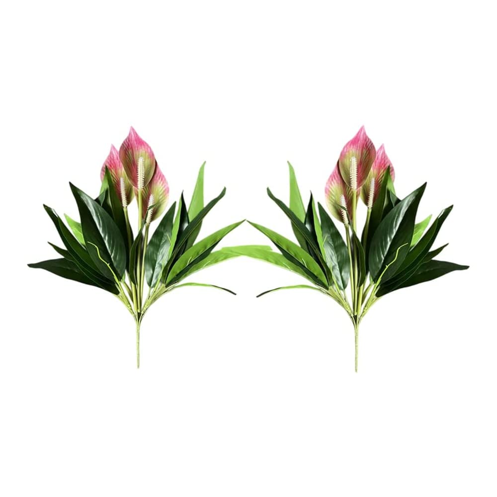 CURTEK 2 Pcs Artificial Plants for Flower Pots,18.5 Inch Artificial Silk Flower Anthurium Plants Fake Tropical Flower Plants,for Wedding Garden Office Home Decor,Pink