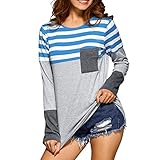 Women Long Sleeve Shirt,Napoo Hot Early Autumn Stripe Color Block Pullover Loose Blouse With Pocket Plus Size