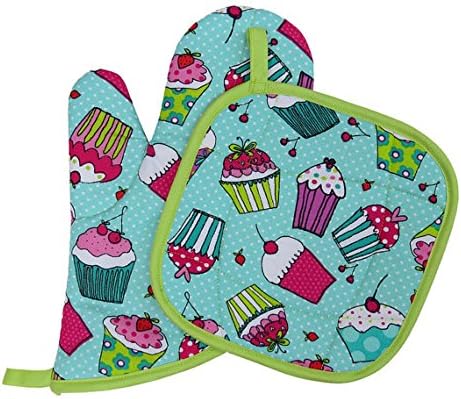 Polka Dot Cupcake Oven Mitt &amp; Pot Holder Set - Handmade