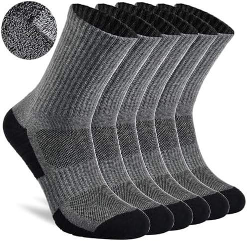 YCQQPRO Mens Socks Cushioned, Cotton Mens Work Socks, Crew Walking Socks Women, Anti Blister Athletic Sports Socks for Running Training Outdoor Hiking Cycling, 6 Pairs