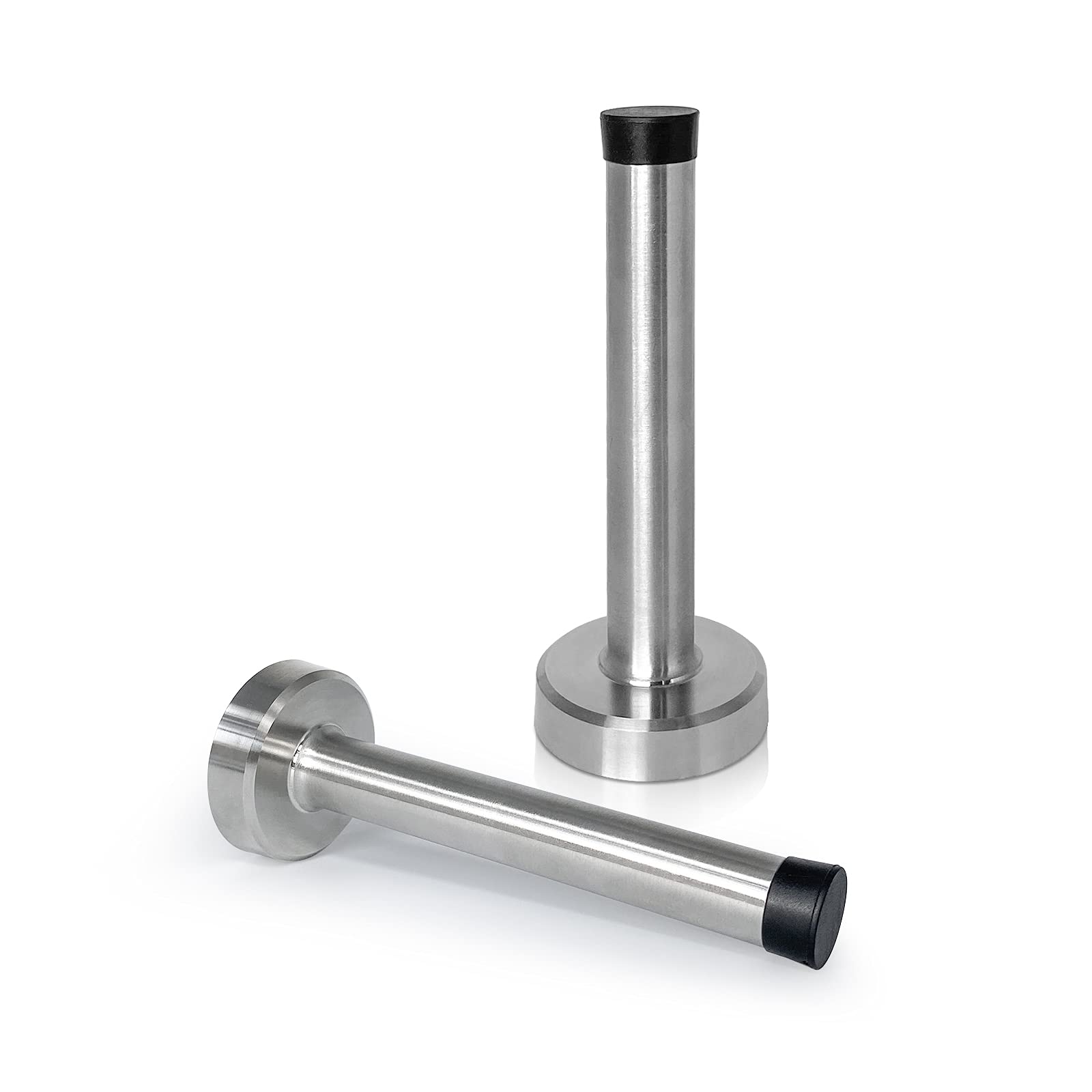 Door Stop 4 Inch, Long Door Stopper Wall Mounted, Stainless Steel Door Stops with Rubber Bumper Sound Dampening Doorstops for Skirtings Wall Protector, Brushed Nickel