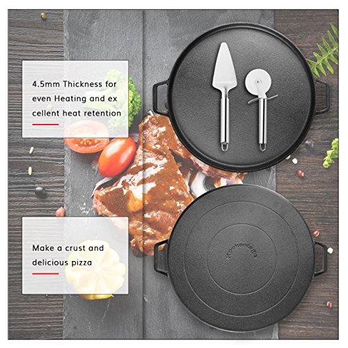 Kookantage Seasoned Cast Iron Baking and Pizza Pan, 14 Inch Nonstick Heavy-Duty Cookware