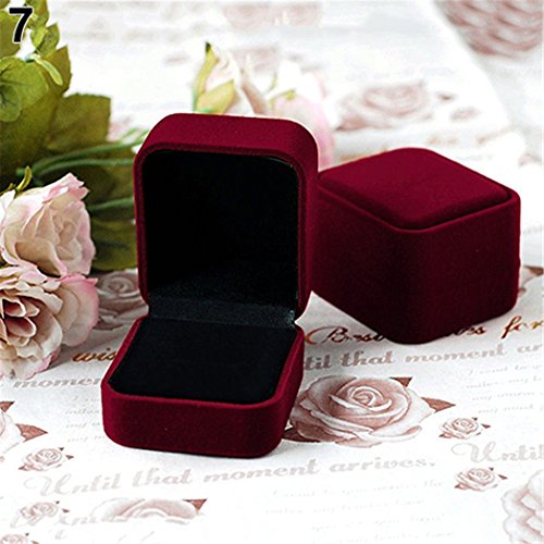 Sukisuki Velvet Jewelry Storage Box Earring Rings Gift Display Organizer Case with Lid (Wine Red)