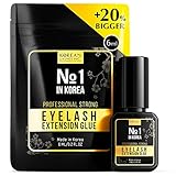 EXTRA STRENGTH Korean №1 Professional Eyelash Extension Glue - Oil Resistant - Water-Proof Formula - 6ml - Latex and Formaldehyde Free - Black Adhesive - 1.5 Sec Drying time - Retention Up To 8 weeks