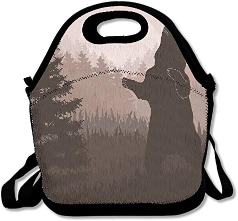 Marvin Conrad Silhouette Of Wild Bear In Jungle Woodland At Dark Night Animal Illustration Lunch Bag Tote For School Work Outdoor