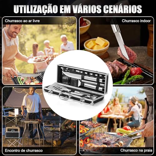 Gavzrt Kit Churrasco, Kit Churrasco 21 Peças, Kit Churrasco Inox, Conjunto Completo de Ferramentas de Churrasco Doméstico, Faca de Churrasco, Kit Churrasco Com Maleta de Alumínio Presente