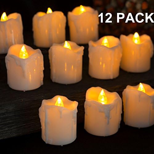 Beichi 12 PCS Flameless LED Votive Candles with Dripping Style, Battery Operated Flickering Candles for Home, Wedding and Festival Decoration in Warm Yellow Light,1.7" 1.77"