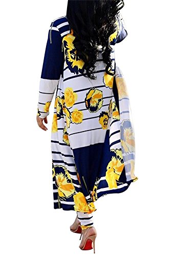 Womens Floral Print Long Sleeve Cardigan Cover up Long Pants 2 Piece Outfits Set Yellow