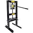 JEGS 6 Ton Hydraulic Shop Press - Lever-Action, Bench Top Hydraulic Press - Up to 18-Inch Working Range - Includes 2 Press Plates - Back Steel with JEGS Logo