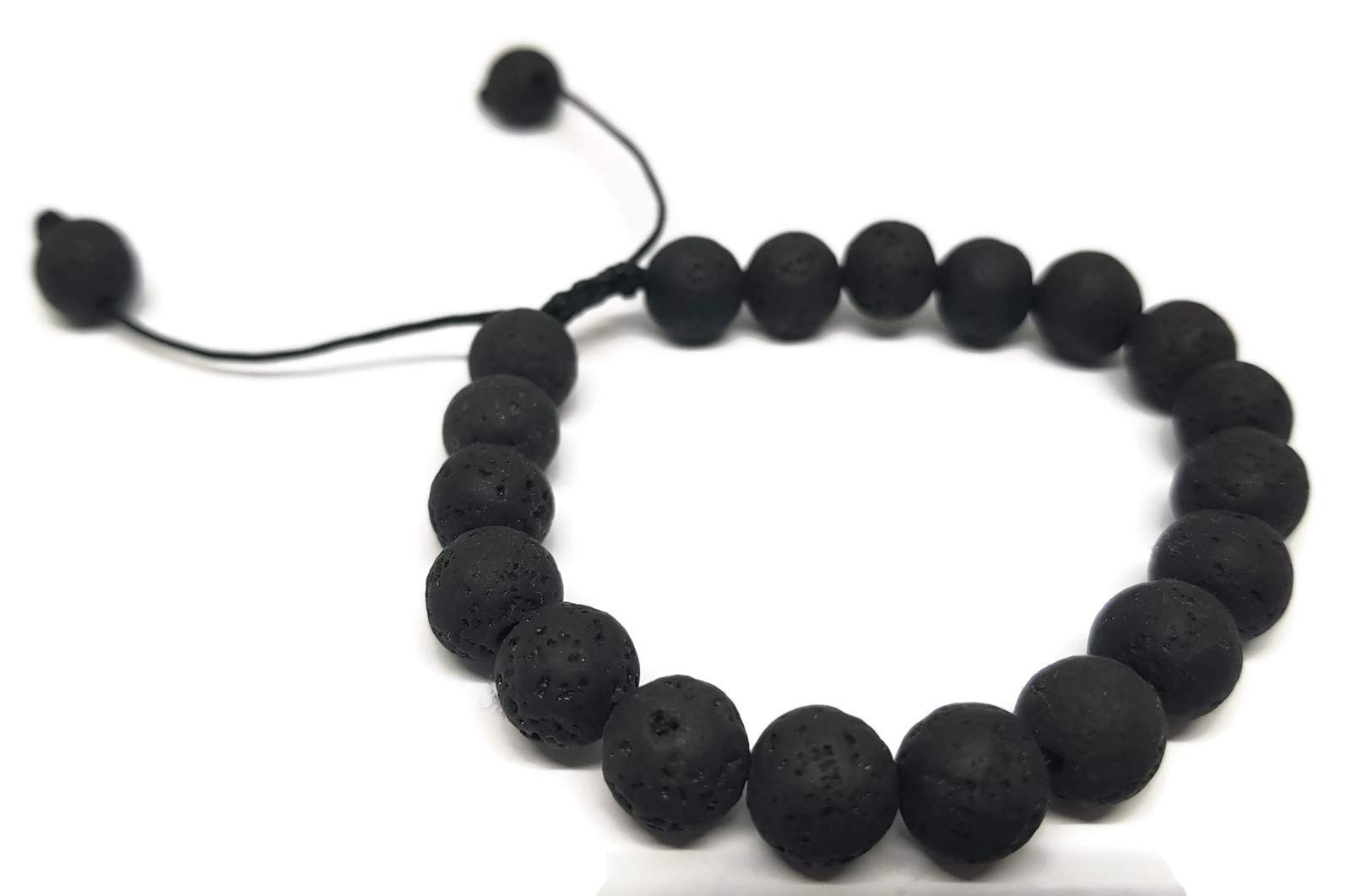 MYSTIC JEWELS By Dalia Shamballa Bracelet for Men, Braided Bracelet with Natural Lava Stones in Black, 16 – 23 cm