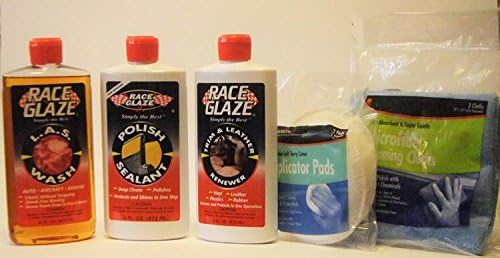 Bundle - 5 Items: Race Glaze L.A.S. Wash + Race Glaze Polish &amp; Sealant + Race Glaze Trim &amp; Leather Renewer + 3 pk Microfiber Towels + 2 pk Applicator Pads
