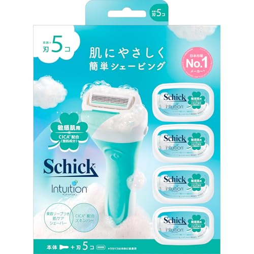 Schick(シック) イントゥイション 敏感肌用 コンボパック ホルダー(刃付き+替刃4コ入) 女性用 カミソリ グリーン