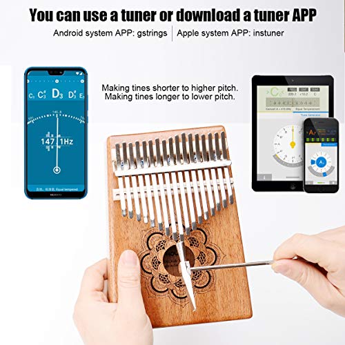 Kithouse Kalimba 17 Keys Thumb Piano, Portable thumb piano Mbira Finger Piano Include EVA protective Kalimba box, Music Song Book, tuning hammer(Mandala Flower), Gift for Kids Adult Beginners - Thumbnail 6