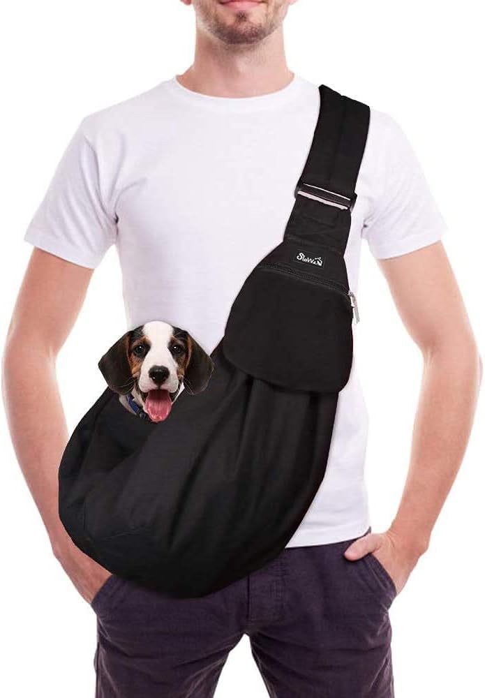 SlowTon Pet Dog Cat Hand Free Sling Carrier Shoulder Bag Adjustable Padded Shoulder Strap Tote Bag with Front Pocket Outdoor Travel Puppy Carrier for Walking Daily Use