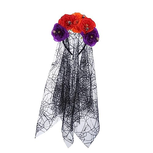 Koolgil Women's Bohemian Rose Flower Headband Halloween Party Ghost Festival Headband Skeleton Head Mesh Hair Hoop (A- Orange Red Purple) at Amazon