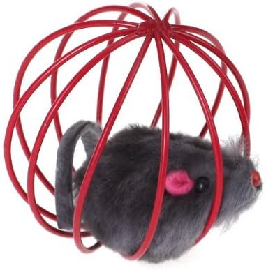 YOIOY Pet Cat Kitten Funny Playing Toy Teal Fake Mouse Mice Rat in Cage Ball