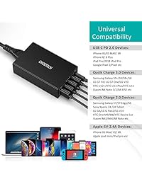 Carga Rápida 3.0, CHOETECH 6 Port USB estación de carga con 2 puertos Qualcomm Carga Rápida 3.0, Cable USB A a C y cargador Cuna para LG G5, HTC 10, iPhone, iPad