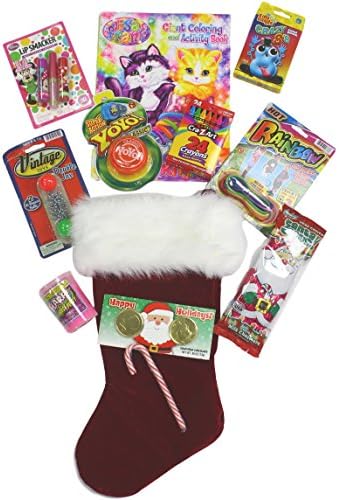Holiday Christmas Stocking Pre-filled Coloring Book Crayons Jax Cards Flarp YoYo Lipsmacker Chinese Jump Rope for Girls 5 -8
