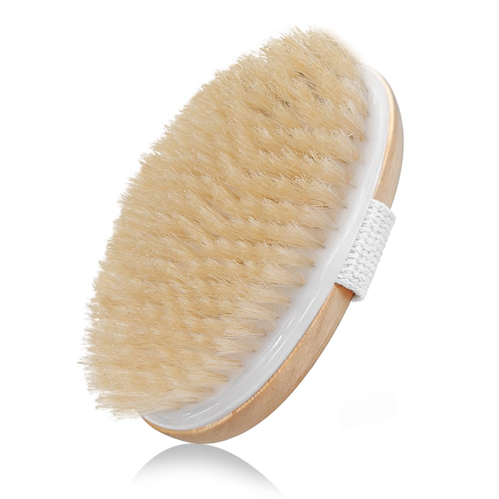 URAQT Body Brush, Natural Bristle Shower Brush, Dry Brushing Back Scrubber for Exfoliating, Massage, Improve Blood Circulation Cellulite