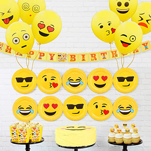 MelonBoat Emoji Party Supplies Birthday Decorations Kit, Plates