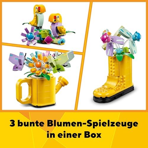 Creator 3in1 Flowers in Watering Can Toy to Welly Boot to 2 Birds on a Perch, Animals Set for Girls, Boys & Kids, with 3 Butterfly Toys, Makes a Great Desk Accessory, Nature Gift 31149