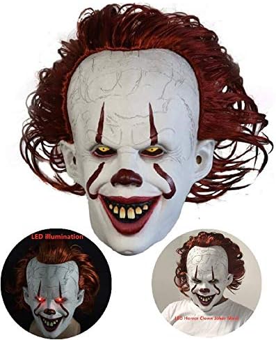 DEALYU Pennywise Mask Adult - 2019 Stephen King's It Mask - LED Horror Clown Joker Mask Halloween Easter Cosplay Costume Props