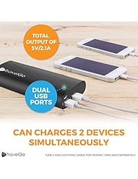 travelgo 10400 mAh cargador portátil   Ultra alta capacidad Power Bank con salida de 5 V 2,1 A, Dual 2 USB, tecnología para iPhone, iPad y Samsung Galaxy Y Más, color negro