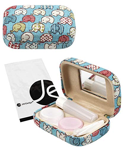 JAVOedge Colorful Cute Elephant Printed Fabric Travel Contact Lens Case Kit, Blue