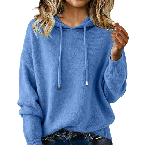 Womens Sweaters Fall Winter Cashmere Warm Hooded Pullover Tops Lightweight Crew Neck Long Sleeve Knits Hoodies 2025 Blue S