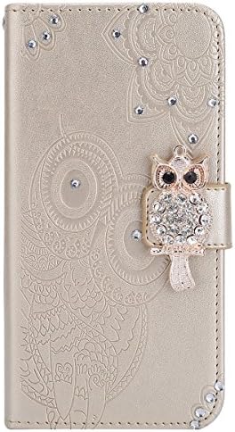 Jinghuash Flip Leather Case Compatible with Samsung Galaxy S9 Plus,Embossing Owl Pattern Design [Kickstand] [Card Slots] Luxury Bling Glitter PU Leather Wallet Cover for Samsung Galaxy S9 Plus,Gold