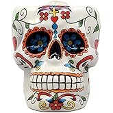 Ebros Gift Colorful Day of The Dead Floral Sugar Skull Cranium Shaped Mug With Bone Handle Coffee Beverage Cup Ceramic Porcelain 4.5