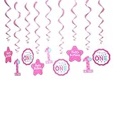 1st Birthday Decorations, Baby Girl’s First Birthday Swirl Hanging Banner Decorations kit, Pink Theme for 1st Birthday Girl Decorations