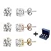 Silver Stud Earrings Black CZ Men Women 6mm Round Shape 3 Pairs With Gift Box (Rose Silver Gold)