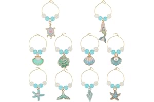 SUNNYCLUE 1 Box 20Pcs 10 Styles Sea Wine Glass Charms Ocean Wine Charms Blue Beads Enamel Summer Beach Hawaii Turtle Shell Id