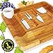 NutriChef Bamboo Natural Cheese Board Set with Bonus Condiment Cup-Extra Large Size 100% Home Organic Wooden Plate and Charcuterie Tray with 4 pcs Cutting Knife Slicer, 13