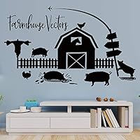 VODOE Pig Wall Decal, Farm Wall Decals, Animal Fence Horse Farmhouse Large Hen Chicken Lovely Hog Stickers Suitable for Family Living Room Vinyl Art Home Decor(Black 35.4 X 21.6 inches)