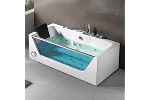 PUREBATH 68 In 1 Person Whirlpool Tub Hydromassage Rectangular Water Jets Alcove Soaking SPA, Massage Bathtub with Air Bubble