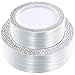 WDF 100pcs Silver Plastic Plates - White with Hammered Design Disposable silver Plastic Plates,Christmas Plate Include 50 Dinner Plate 10.25inch,50 Salad/Dessert Plate 7.5inch