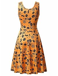 HUHOT Womens Halloween Dresses Casual A-line Flared Party Costume Midi Dress