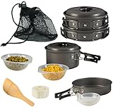 Camping Cookware Pot & Pan Set Mess Kit Backpacking Outdoor Cooking Bowl Made Of Lightweight Aluminum Material Small & Compact Foldable Handles