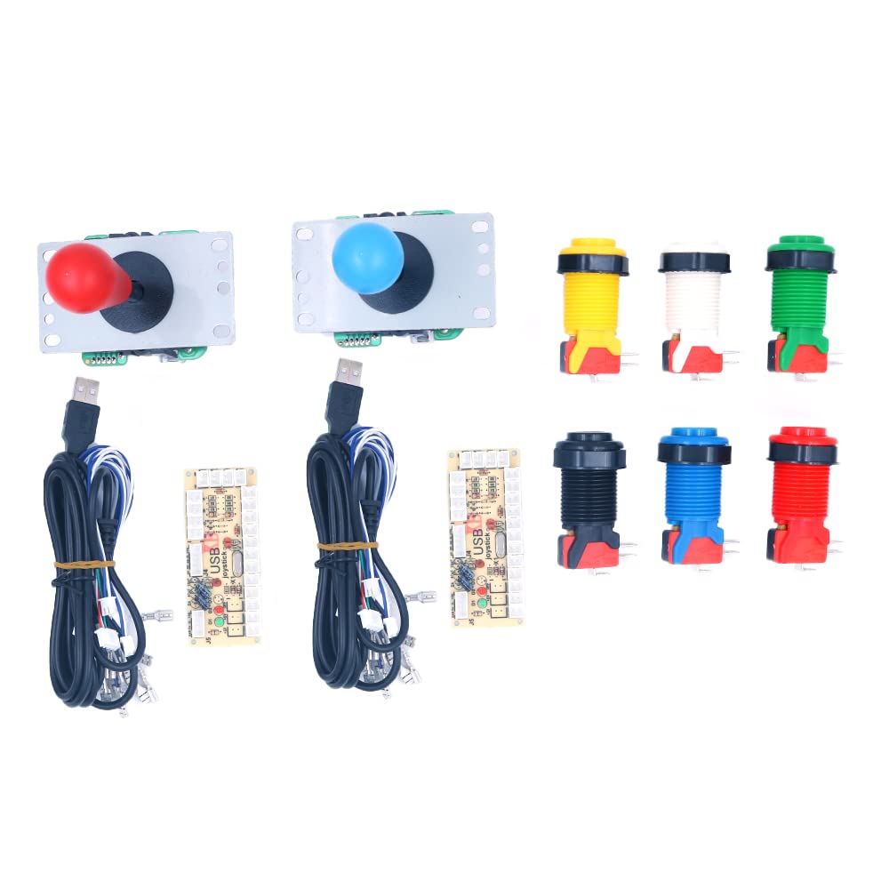 WANGCL 2 Player Arcade Controller 8 Way Joystick Arcade DIY Kit Parts USB Encoder to PC Games 6x American Style Standard Arcade Buttons Switchable Happ Type 30mm Push Button