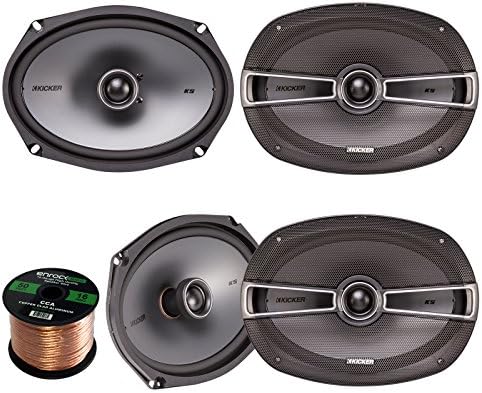 Car Stereo Speaker Set Bundle Combo with 4X Kicker 41KSC694 6x9 inch 200W 2-Way Stereo Speakers + Enrock 50 Foot 16 Gauge Speaker Wire