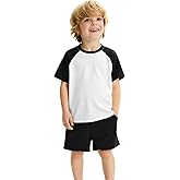 Haloumoning Toddler Baby Boy 2 Piece Summer Outfits Kids Colorblock Short Sleeve Raglan T Shirts and Shorts Set Clothes 1-8Y