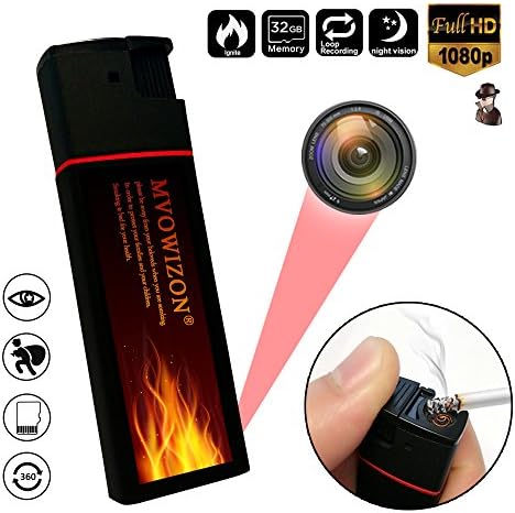 Spy Camera Wireless Hidden Camera Lighter N1 WiFi Control Full HD 1080P Spy Camera Motion Detection Alarm Wireless IP Security Camera Nanny Cam Black