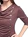 Allegra K Women's Cowl Neck Long Sleeves Buttons Decor Ruched Top Large Red