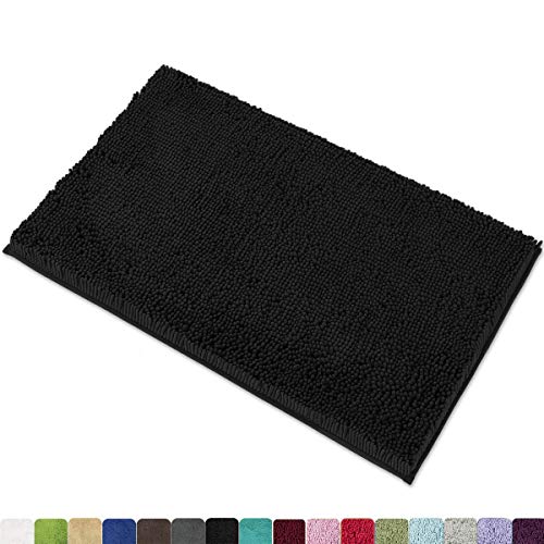 MAYSHINE 20x32 Inches Non-Slip Bathroom Rug Shag Shower Mat Machine-Washable Bath Mats with Water Absorbent Soft Microfibers of - Black