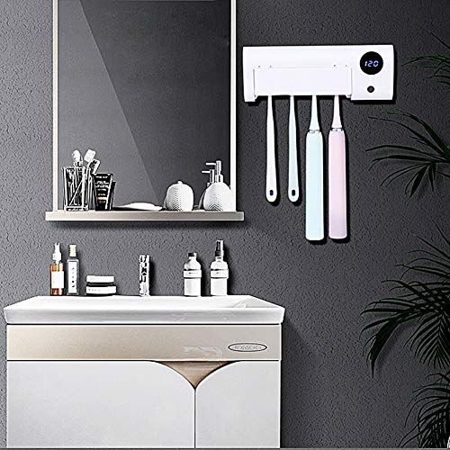 Vinkki UV Toothbrush Sanitizer Wall Mounted Bathroom LED UV Toothbrush Holder Toothbrush Organizer 2000mAh Charging Timing Function 4 Slots for Family Ladies Men Baby Kids Bathroom - Thumbnail 7
