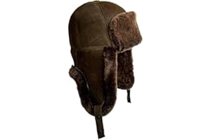 LUKKIZARA Leather Aviator Russian Ushanka Trapper Shearling Sheepskin Fur Ear Flap Waterproof Winter Hat