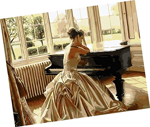Wowdecor Paint by Numbers Kits for Adults Kids, Number Painting - Piano & Pretty White Wedding Girl 16x20 inch(Framed) - Thumbnail 2